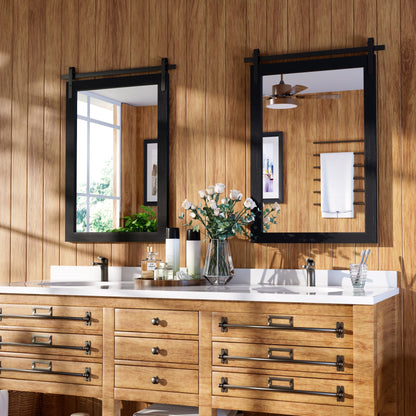 Miroir de ferme rustique Miroir de courtoisie Cadre en bois massif avec miroir de style grange en métal