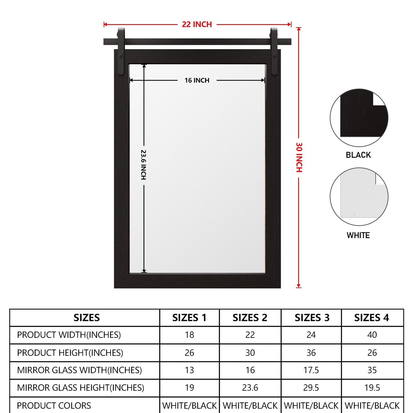 Miroir de ferme rustique Miroir de courtoisie Cadre en bois massif avec miroir de style grange en métal