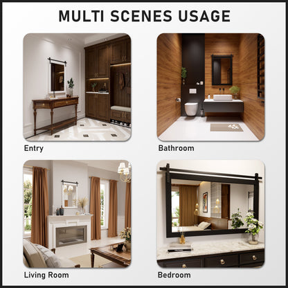 Miroir de ferme rustique Miroir de courtoisie Cadre en bois massif avec miroir de style grange en métal