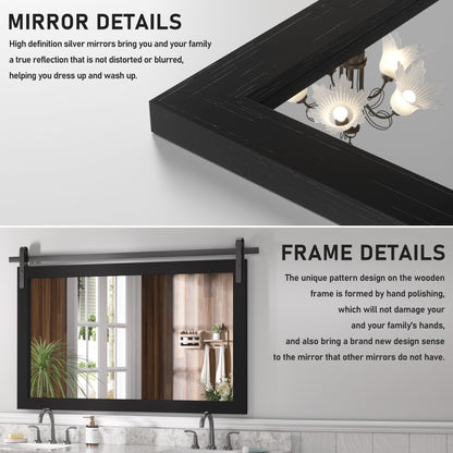 Miroir de ferme rustique Miroir de courtoisie Cadre en bois massif avec miroir de style grange en métal