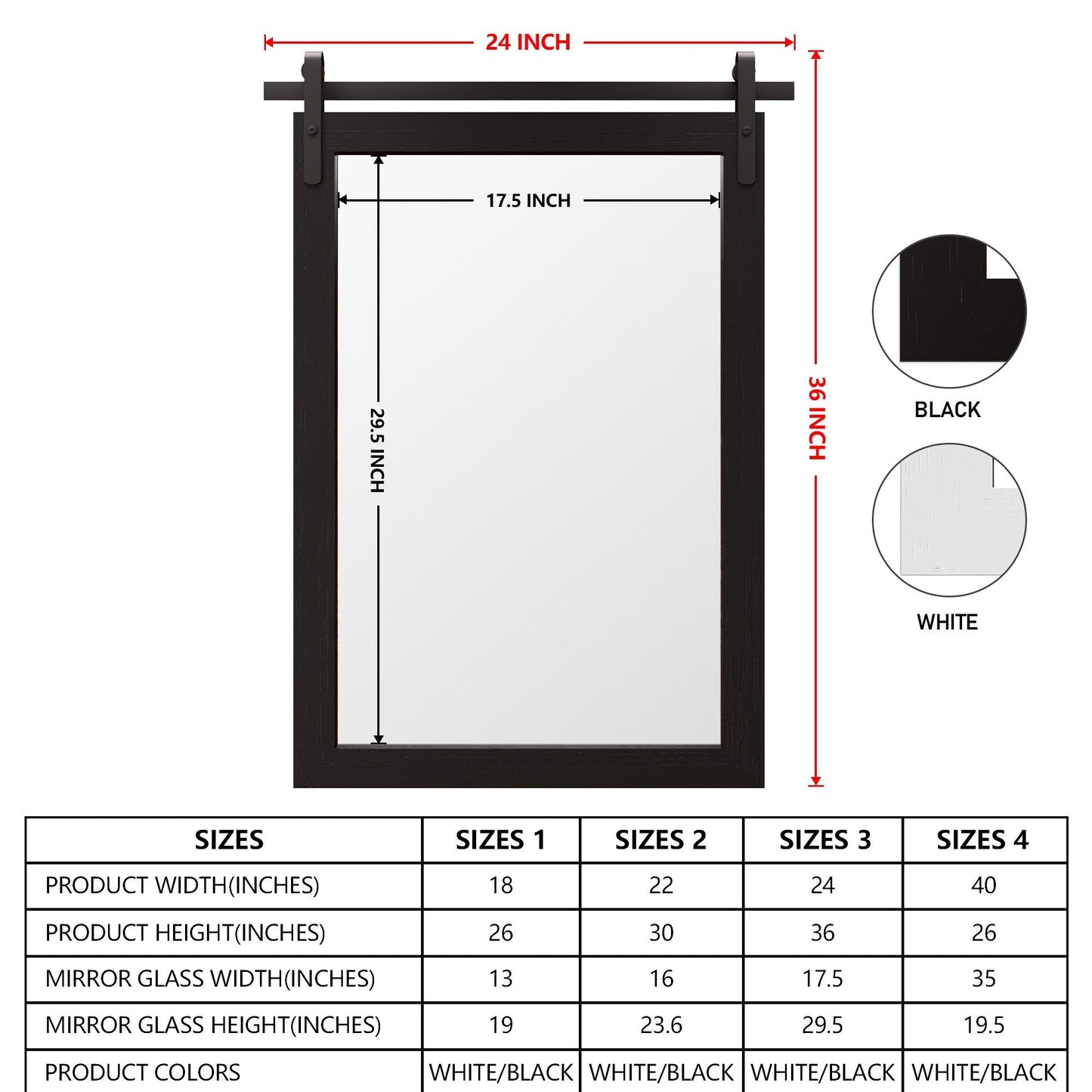 Miroir de ferme rustique Miroir de courtoisie Cadre en bois massif avec miroir de style grange en métal
