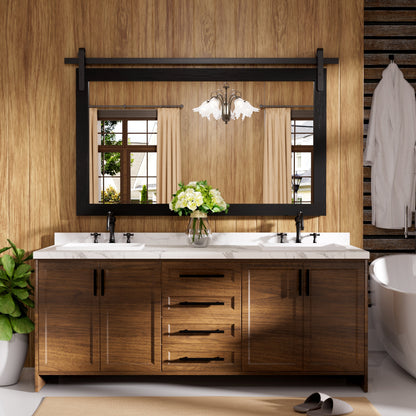 Miroir de ferme rustique Miroir de courtoisie Cadre en bois massif avec miroir de style grange en métal