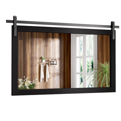 Miroir de ferme rustique Miroir de courtoisie Cadre en bois massif avec miroir de style grange en métal