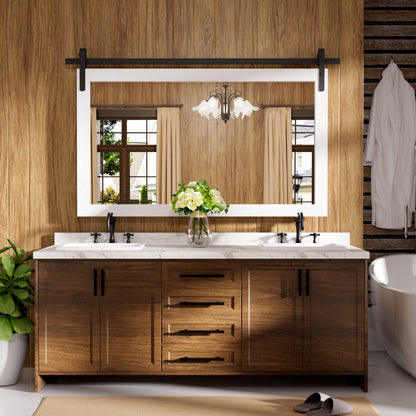 Miroir de ferme rustique Miroir de courtoisie Cadre en bois massif avec miroir de style grange en métal