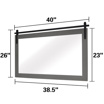 Miroir de ferme rustique Miroir de courtoisie Cadre en bois massif avec miroir de style grange en métal
