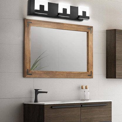 Miroir mural rustique encadré en bois, miroir de salle de bain en bois naturel