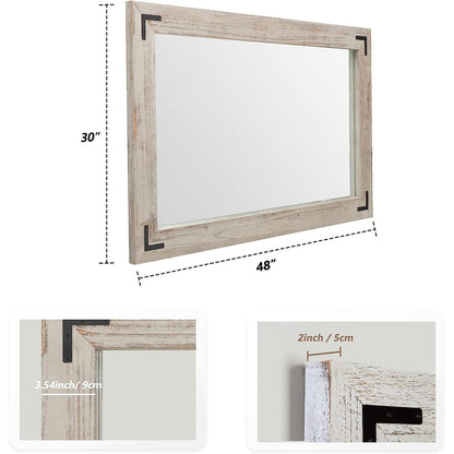 Miroir mural rustique encadré en bois, miroir de salle de bain en bois naturel