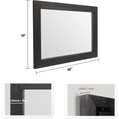 Miroir mural rustique encadré en bois, miroir de salle de bain en bois naturel