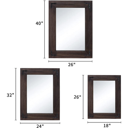 Miroir mural rustique encadré en bois, miroir de salle de bain en bois naturel