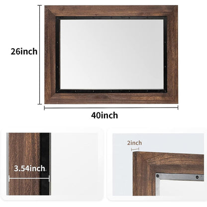 Miroir de salle de bain mural rustique en bois et fer encastré