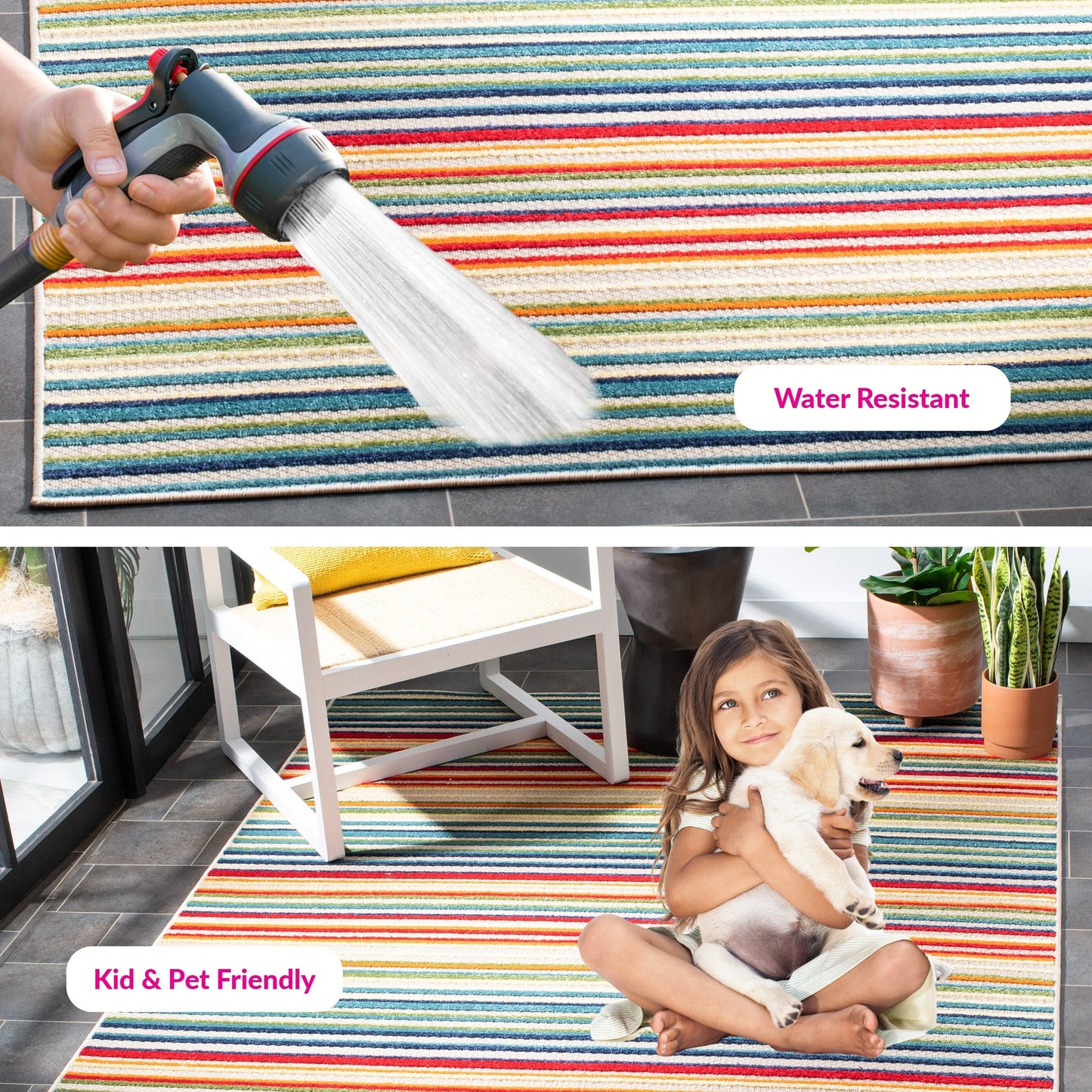 Tapis de patio imperméable à rayures pour intérieur/extérieur SAFAVIEH Cabana Gafia