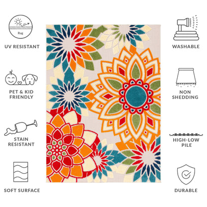 Tapis de patio imperméable à motif floral pour intérieur/extérieur SAFAVIEH Cabana Ingke