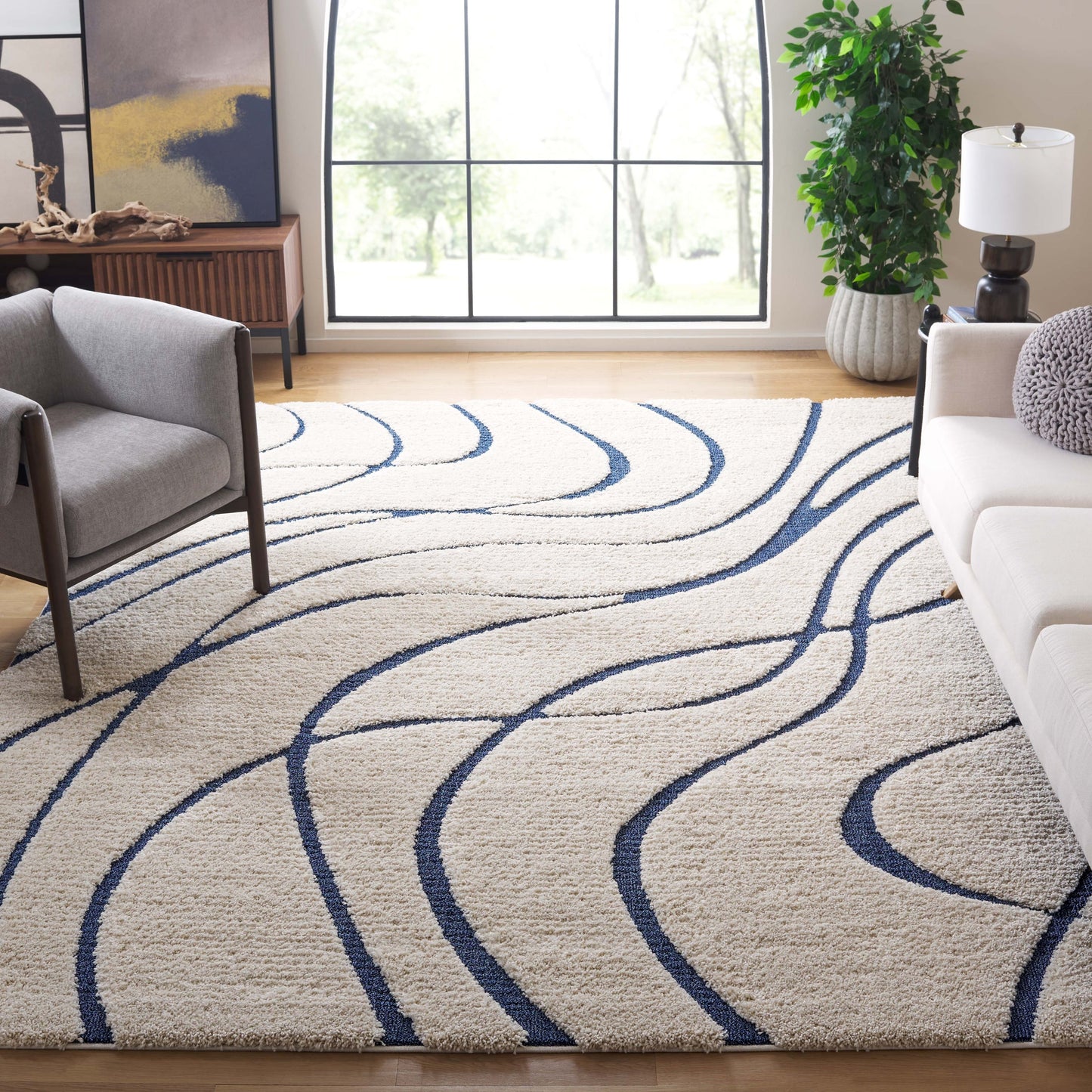 Tapis SAFAVIEH Florida Shag Staka Abstract Waves de 3 cm d'épaisseur