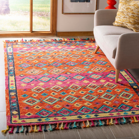 Tapis en laine éclectique orange/fuchsia Aspen Hysnie fait main SAFAVIEH
