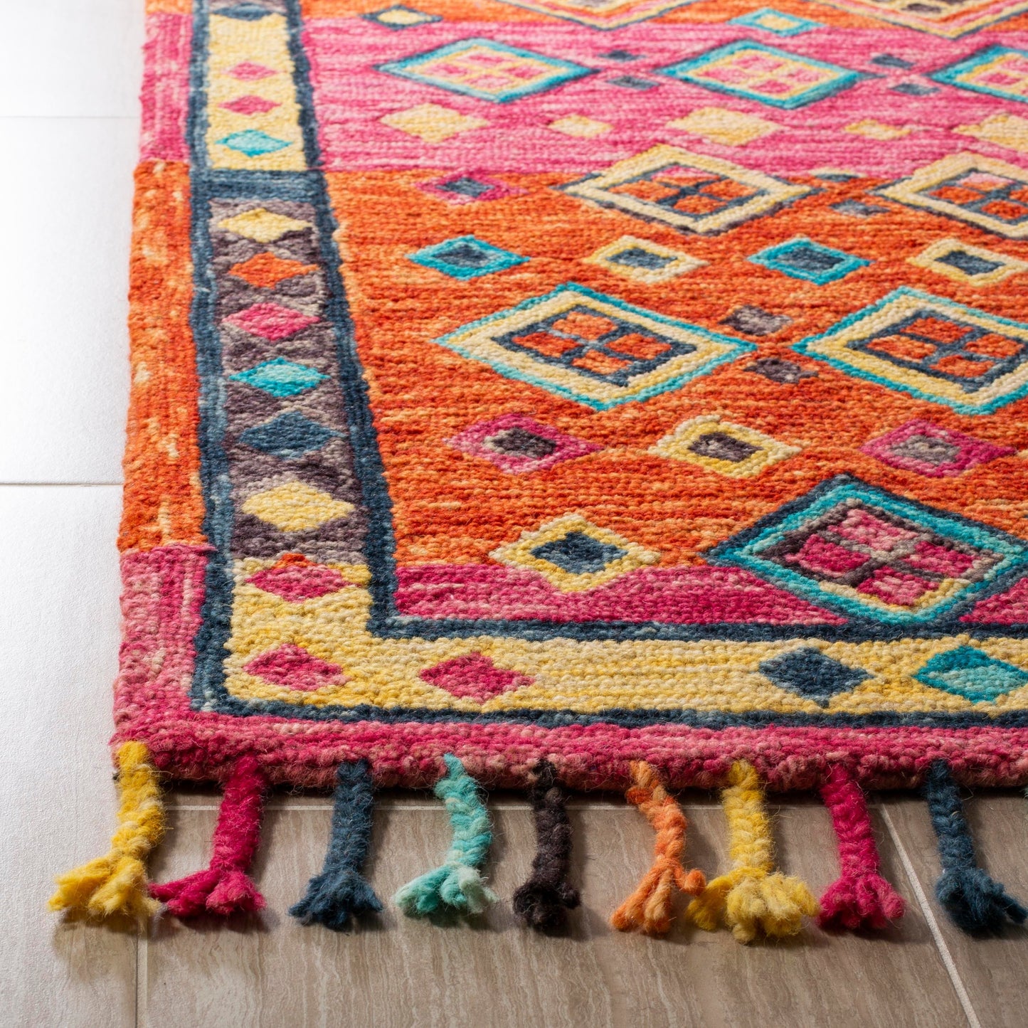 Tapis en laine éclectique orange/fuchsia Aspen Hysnie fait main SAFAVIEH