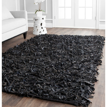 Tapis décoratif moderne SAFAVIEH en cuir shaggy fait main Doinita