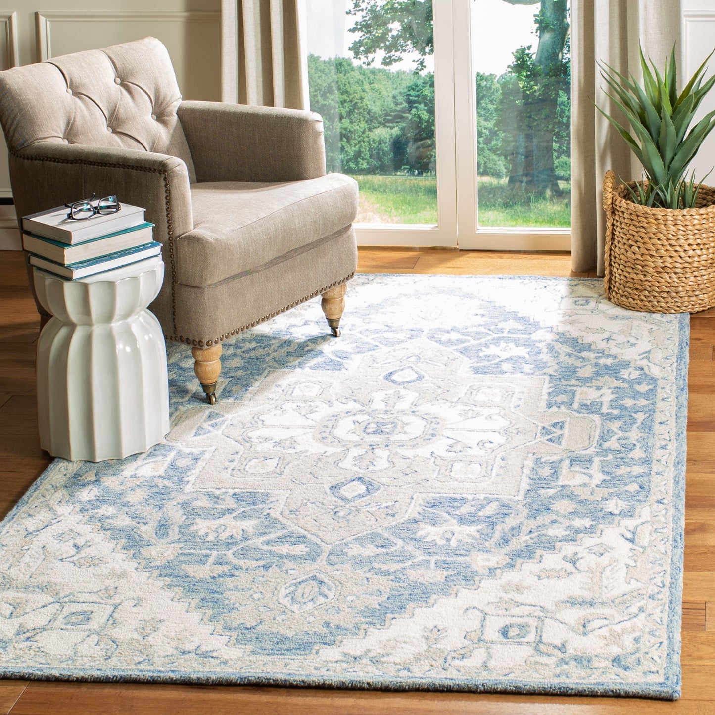 Tapis en laine SAFAVIEH à micro-boucles, motif médaillon Gulseven, fait main