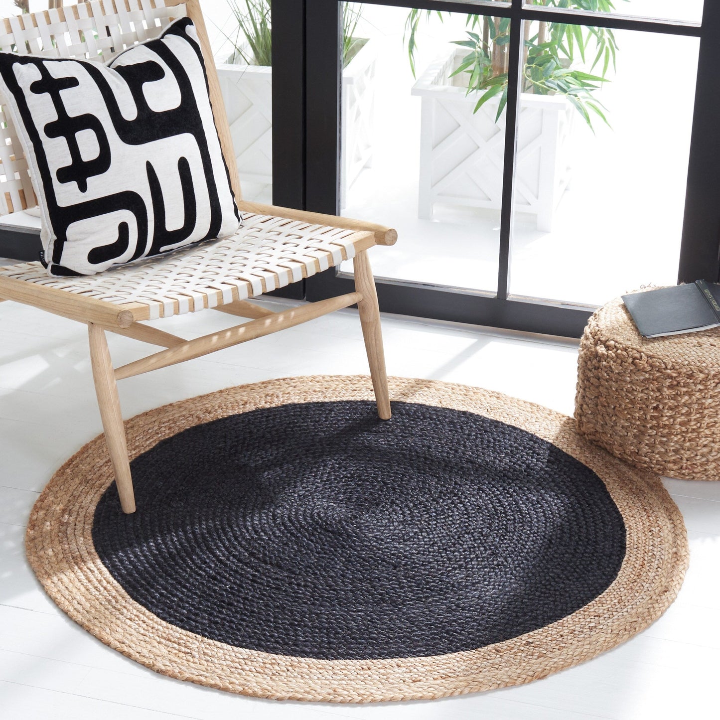 Tapis rond en jute à bordure Jolette en fibres naturelles fait main SAFAVIEH