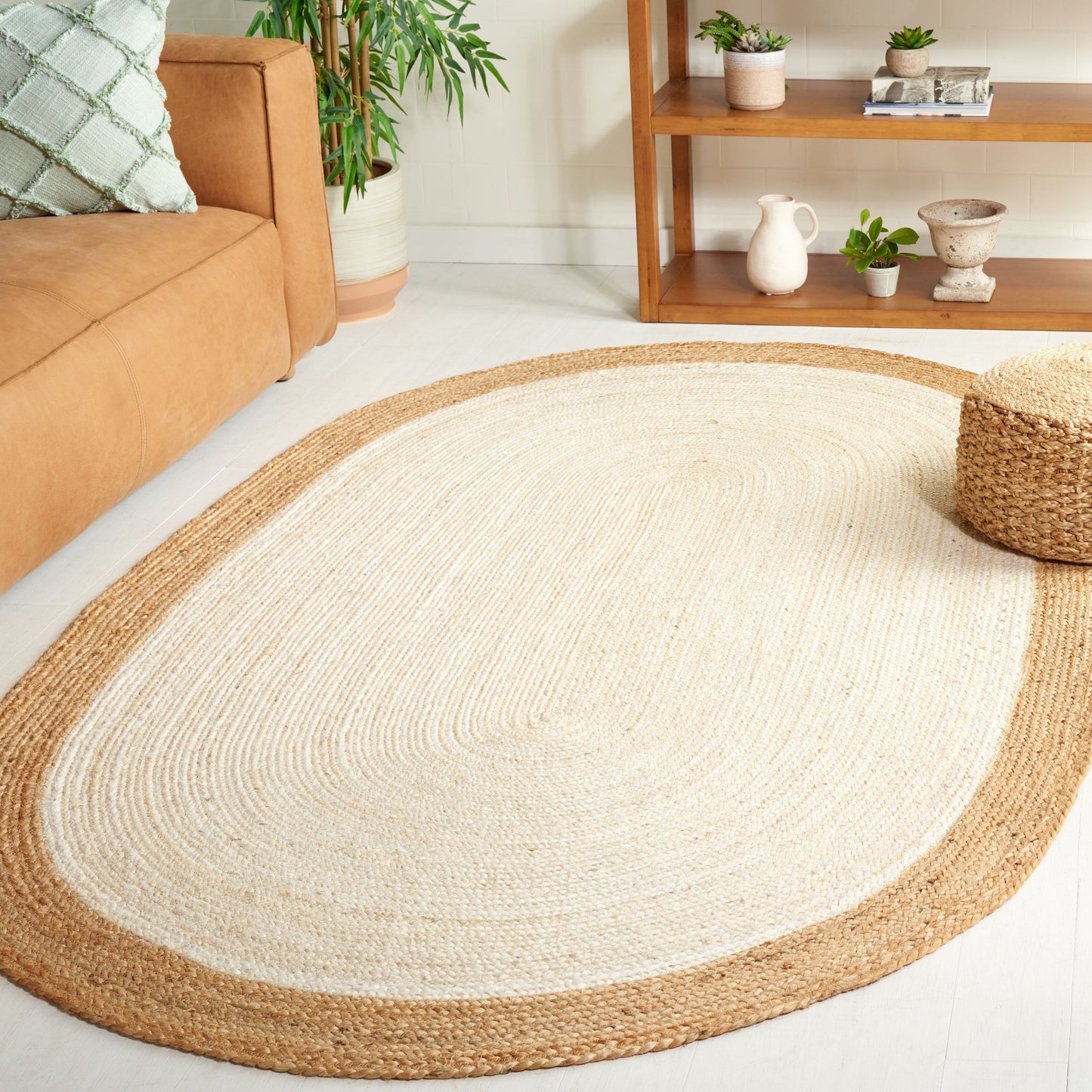 Tapis rond en jute à bordure Jolette en fibres naturelles fait main SAFAVIEH