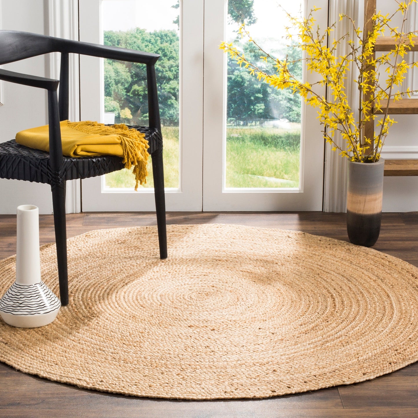 Tapis rond en jute à bordure Jolette en fibres naturelles fait main SAFAVIEH