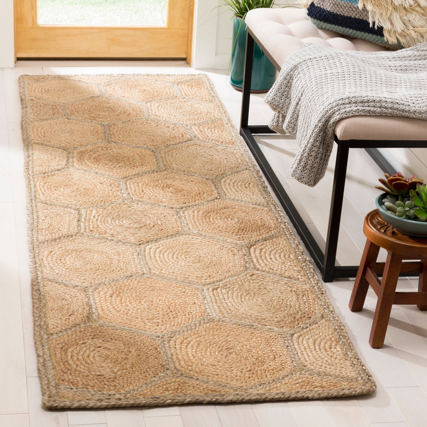 Tapis en jute nid d'abeille Nargiz en fibre naturelle fait main SAFAVIEH