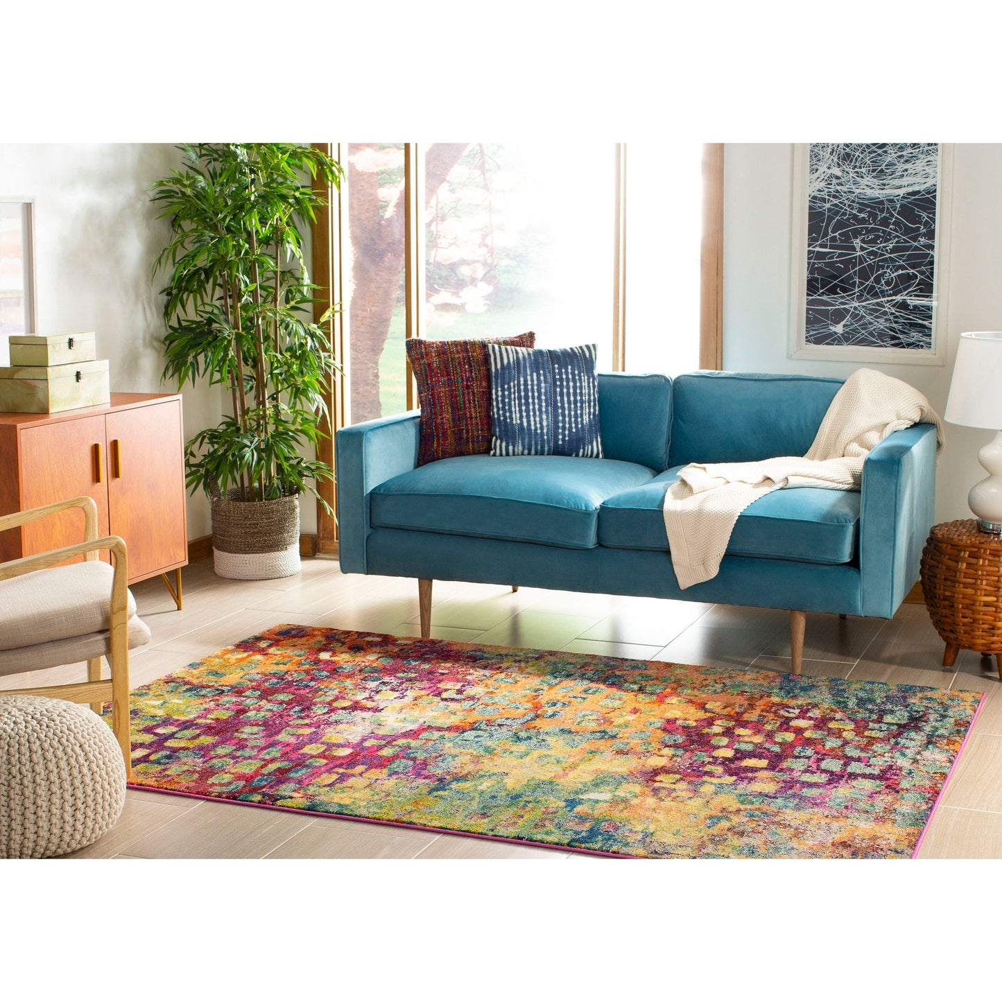 Tapis SAFAVIEH Monaco Panna Boho Abstrait Moderne Aquarelle