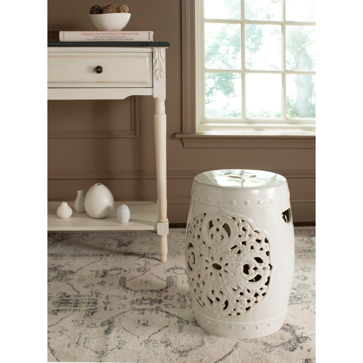 Tabouret de jardin décoratif en céramique blanche antique SAFAVIEH Sharareh
