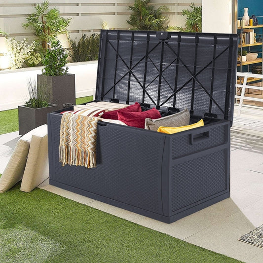 Coffre de rangement extérieur en résine résistante aux intempéries SUNCROWN de 75 à 120 gallons pour meubles et fournitures