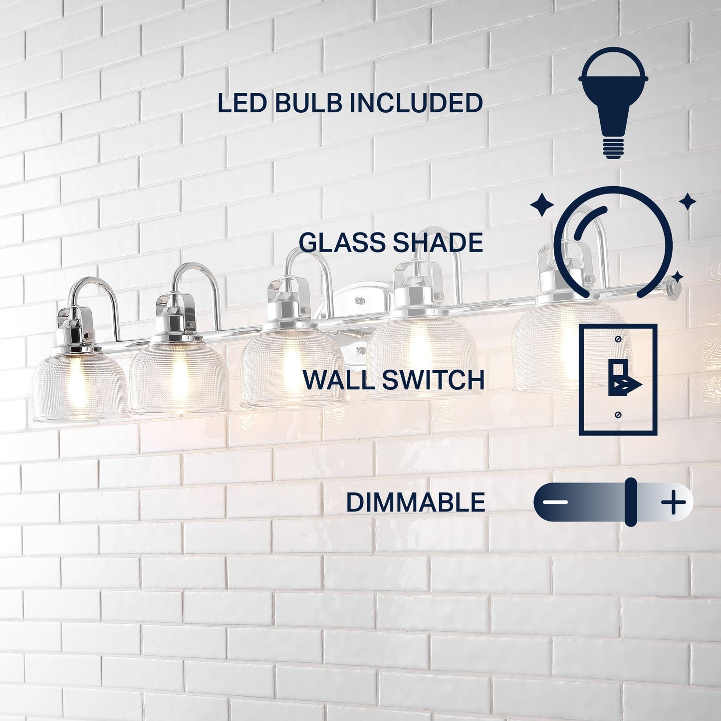 Applique de vanité à LED Shirley en métal/verre, par JONATHAN Y