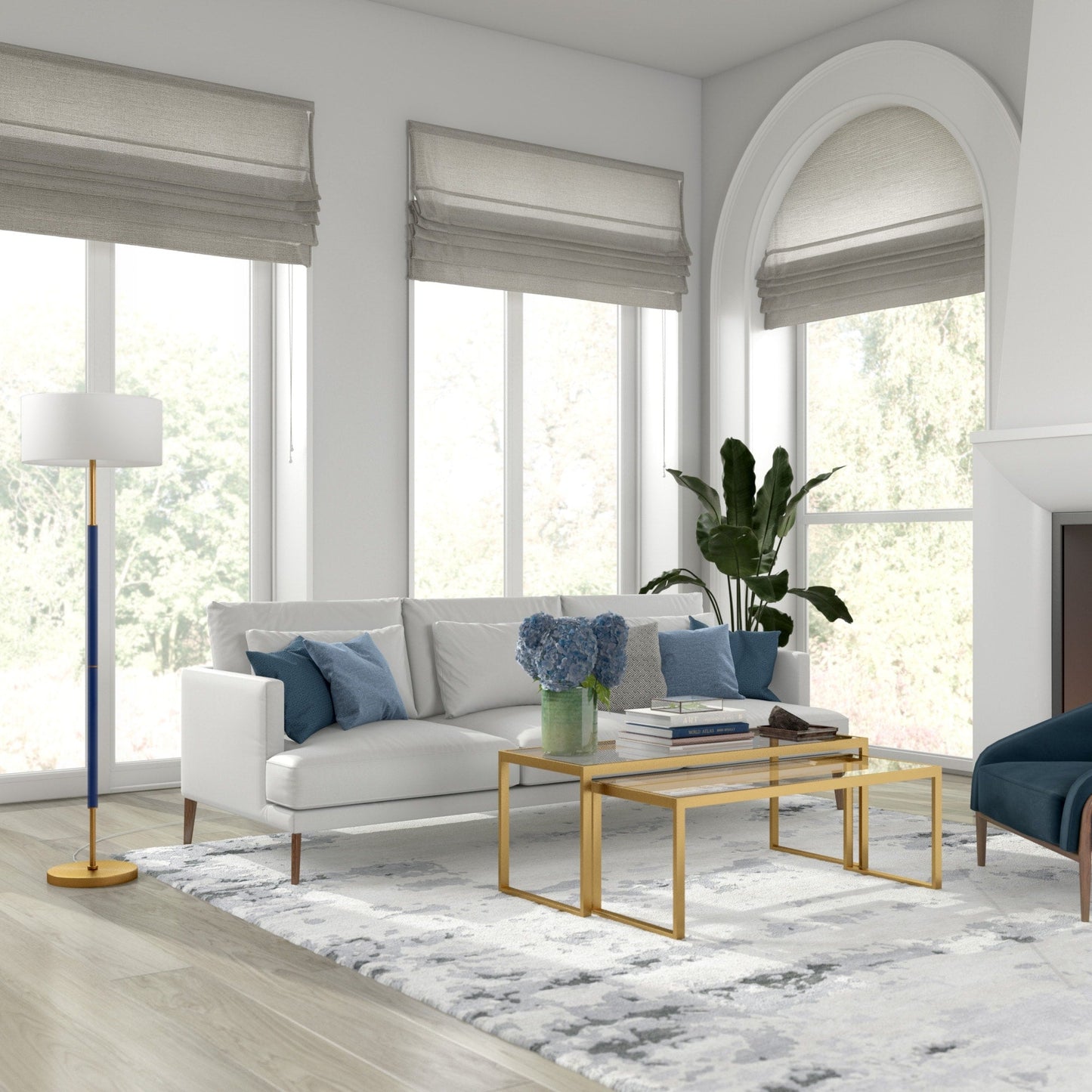 Lampadaire Simone à 2 lumières avec abat-jour en tissu