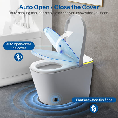 Toilettes intelligentes, toilettes bidet monobloc pour salles de bains, toilettes allongées modernes avec eau chaude, double chasse d'eau automatique, fonctionnement par capteur de pied