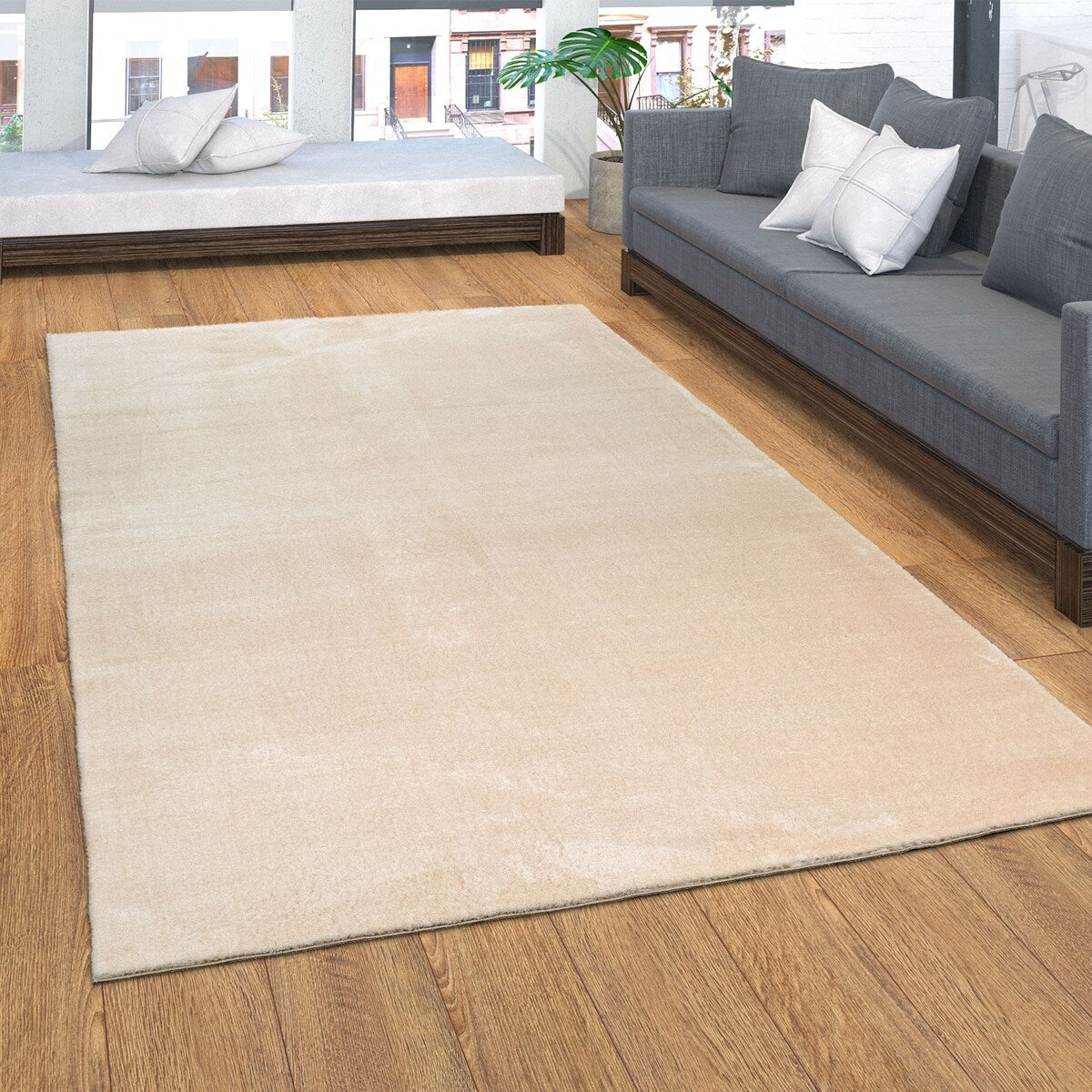Tapis doux et lavable avec envers antidérapant, couleurs unies