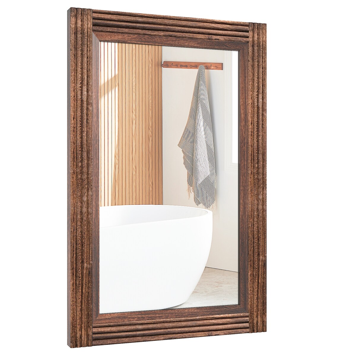 Miroir de salle de bain plat avec cadre en bois massif