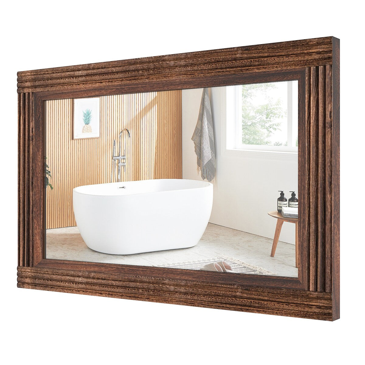Miroir de salle de bain plat avec cadre en bois massif