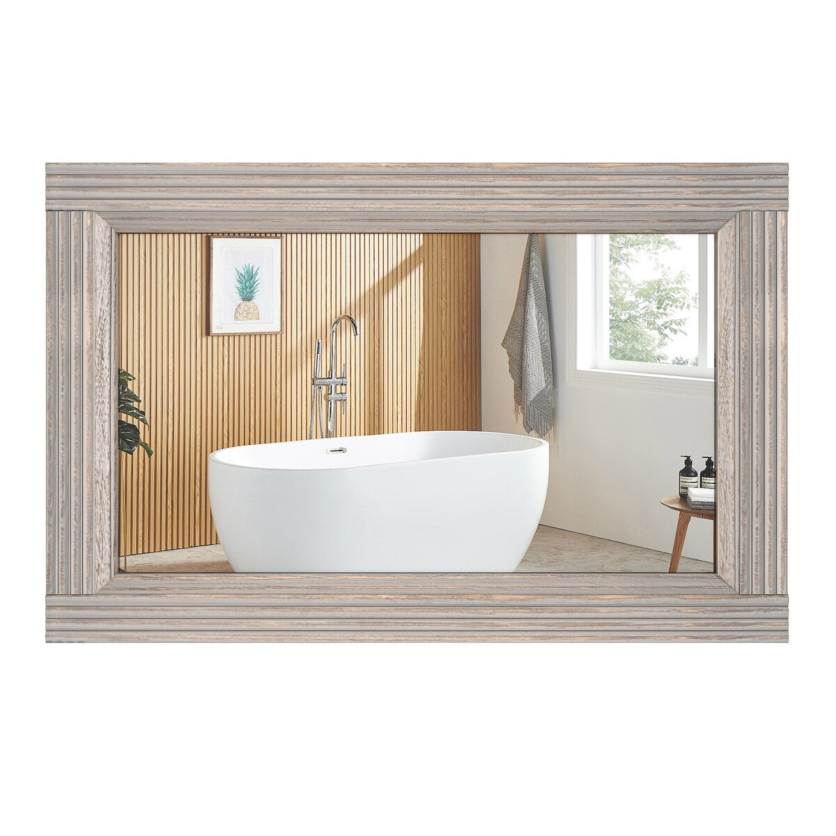Miroir de salle de bain plat avec cadre en bois massif
