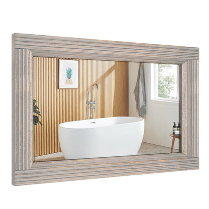 Miroir de salle de bain plat avec cadre en bois massif