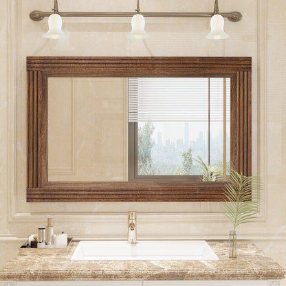 Miroir de salle de bain plat avec cadre en bois massif