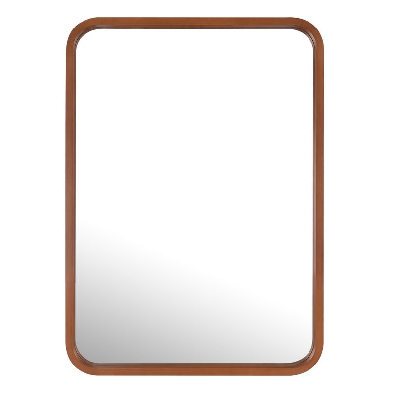Miroir mural rectangulaire d'angle rond avec cadre en bois massif