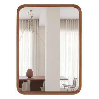 Miroir mural rectangulaire d'angle rond avec cadre en bois massif