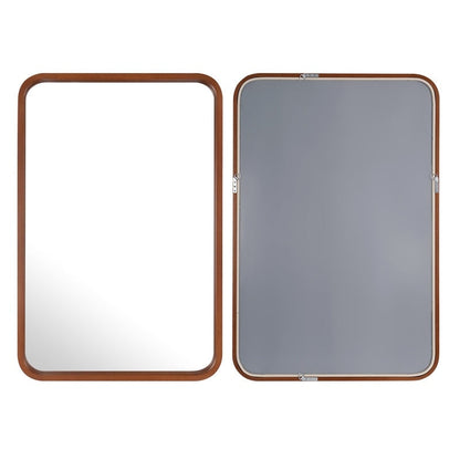 Miroir mural rectangulaire d'angle rond avec cadre en bois massif