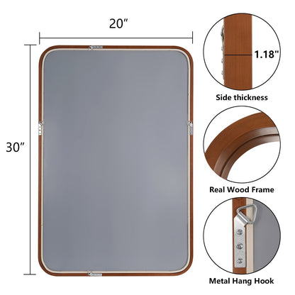 Miroir mural rectangulaire d'angle rond avec cadre en bois massif