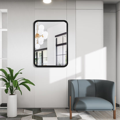 Miroir mural rectangulaire d'angle rond avec cadre en bois massif