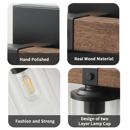 Applique murale de salle de bain Starsky 2/3/4 lumières, style ferme moderne, à intensité variable, en verre avec abat-jour cylindrique transparent