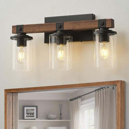 Applique murale de salle de bain Starsky 2/3/4 lumières, style ferme moderne, à intensité variable, en verre avec abat-jour cylindrique transparent