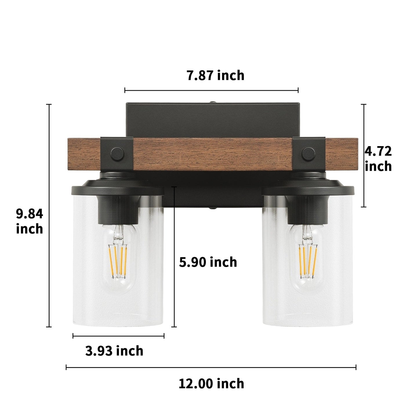 Applique murale de salle de bain Starsky 2/3/4 lumières, style ferme moderne, à intensité variable, en verre avec abat-jour cylindrique transparent