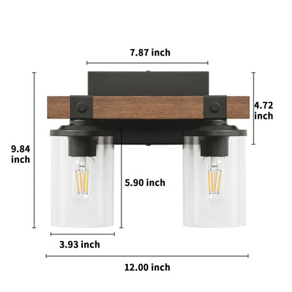 Applique murale de salle de bain Starsky 2/3/4 lumières, style ferme moderne, à intensité variable, en verre avec abat-jour cylindrique transparent