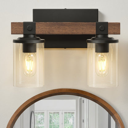 Applique murale de salle de bain Starsky 2/3/4 lumières, style ferme moderne, à intensité variable, en verre avec abat-jour cylindrique transparent