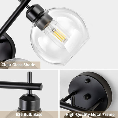 Applique de salle de bain moderne Starsky à 4 lumières et intensité variable avec abat-jour en verre globe