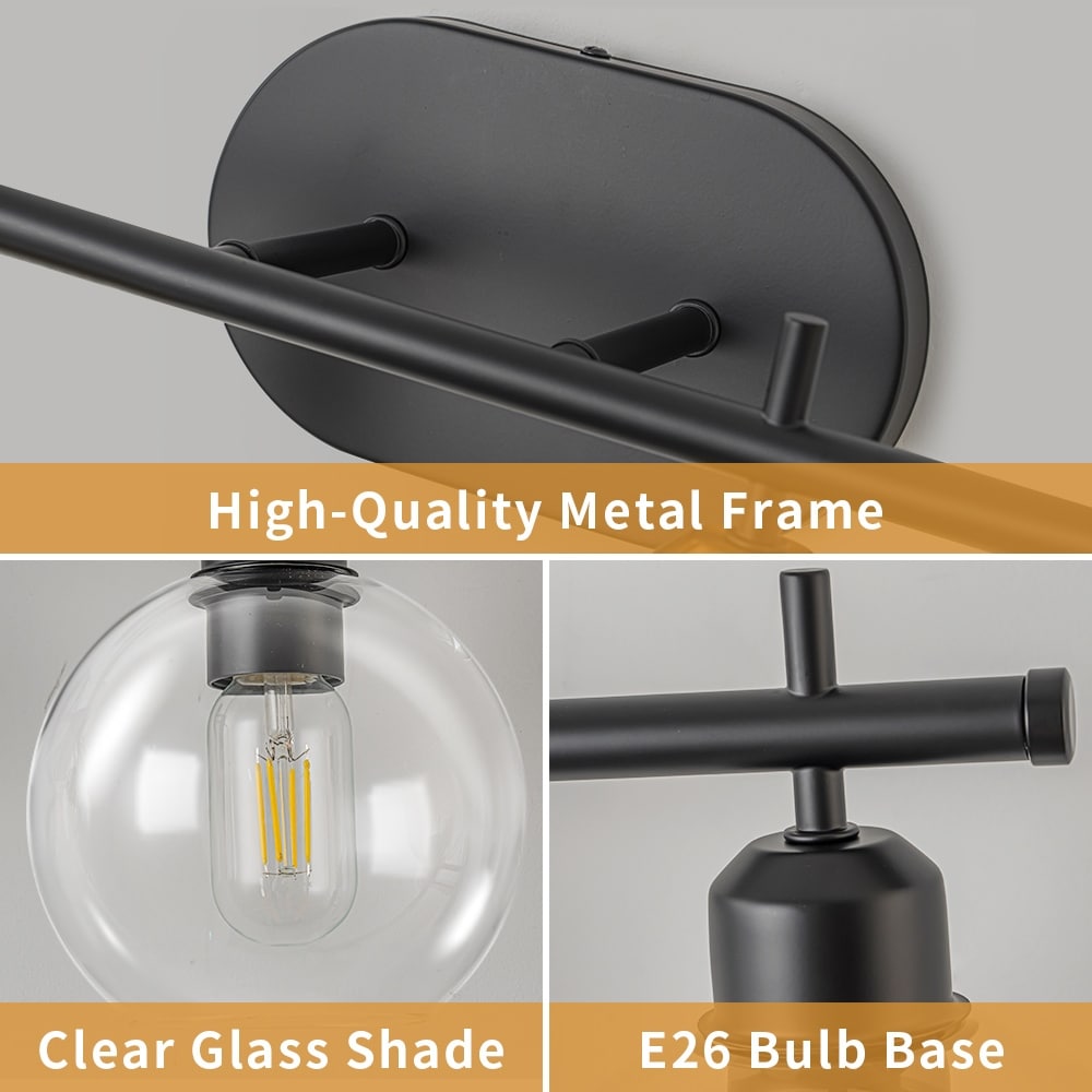 Applique de salle de bain moderne Starsky à 4 lumières et intensité variable avec abat-jour en verre globe