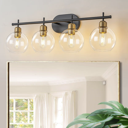 Applique de salle de bain moderne Starsky à 4 lumières et intensité variable avec abat-jour en verre globe